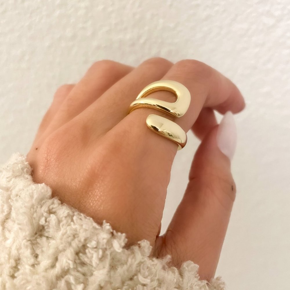 925 Sterling Silver Gold Chunky Bold Statement Ring Large Wrap Ring - Picture 5 of 6